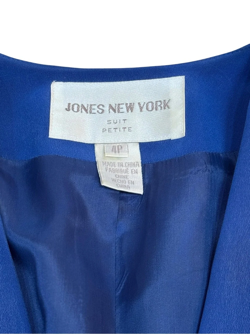 100% Silk Vintage Jones New York Petite Royal Blue Suit Set (Size 4P)